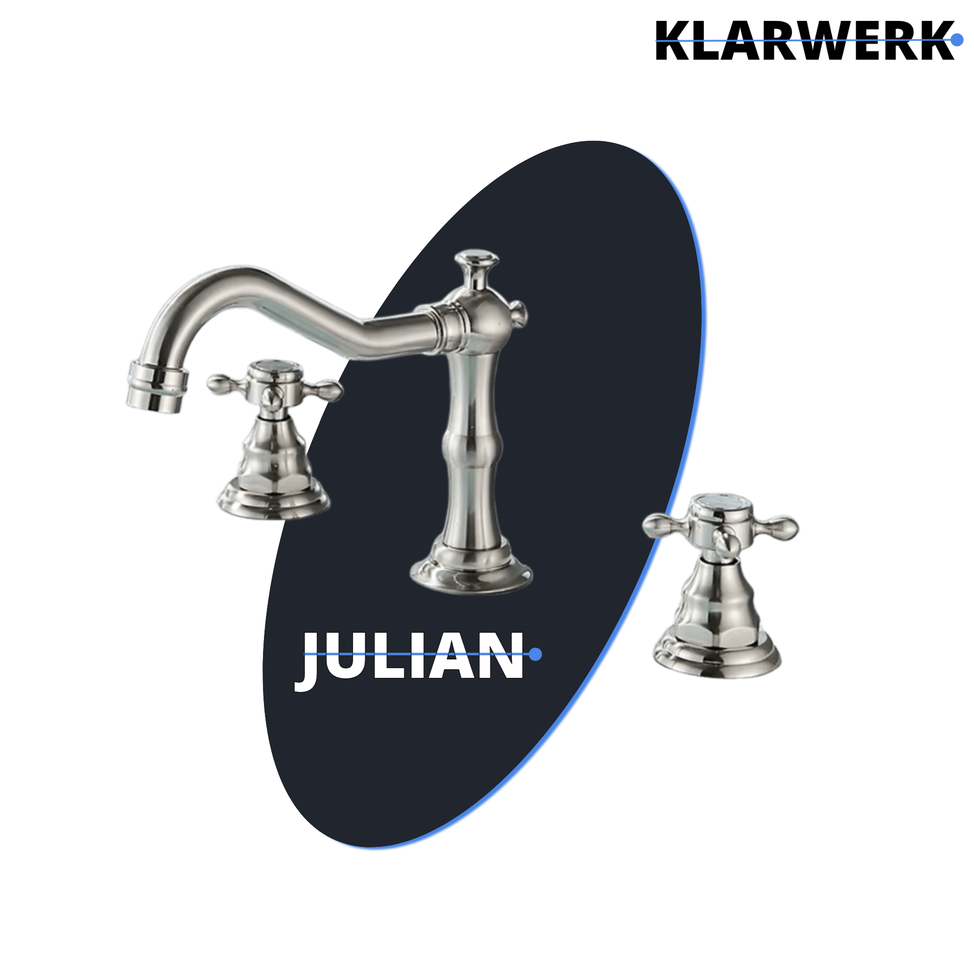 JULIAN | Rubinetto da bagno vintage a 3 fori argento spazzolato | Lavello in acciaio inossidabile retrò premium | Antico miscelatore 2 maniglie