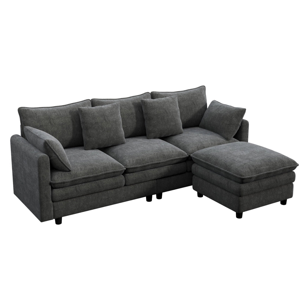 Divano angolare 212x150 cm grigio in ciniglia, chaise longue mobile