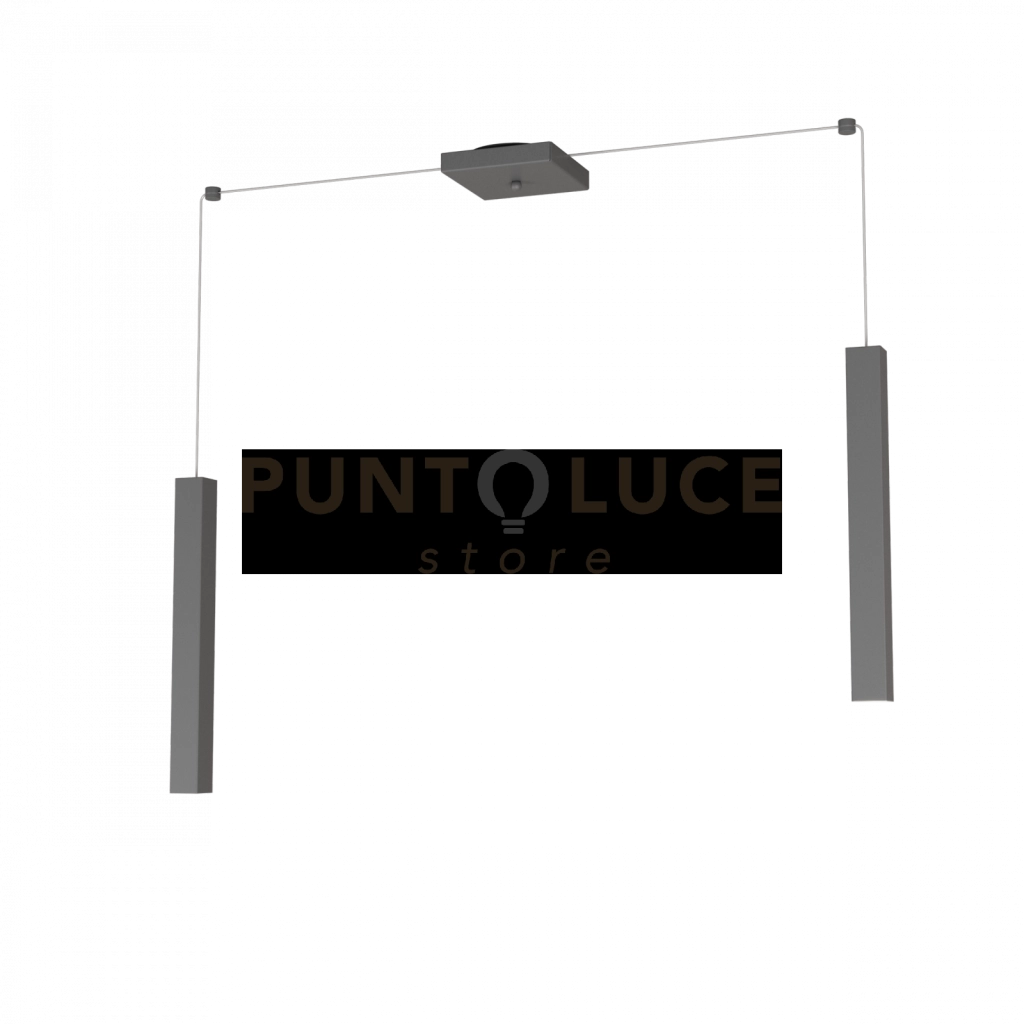 SQUARE TUBE SOSPENSIONE 2 LUCI GRIGIO ANTRACITE CAVO CM.250 CON BASE 1173-S2-GA