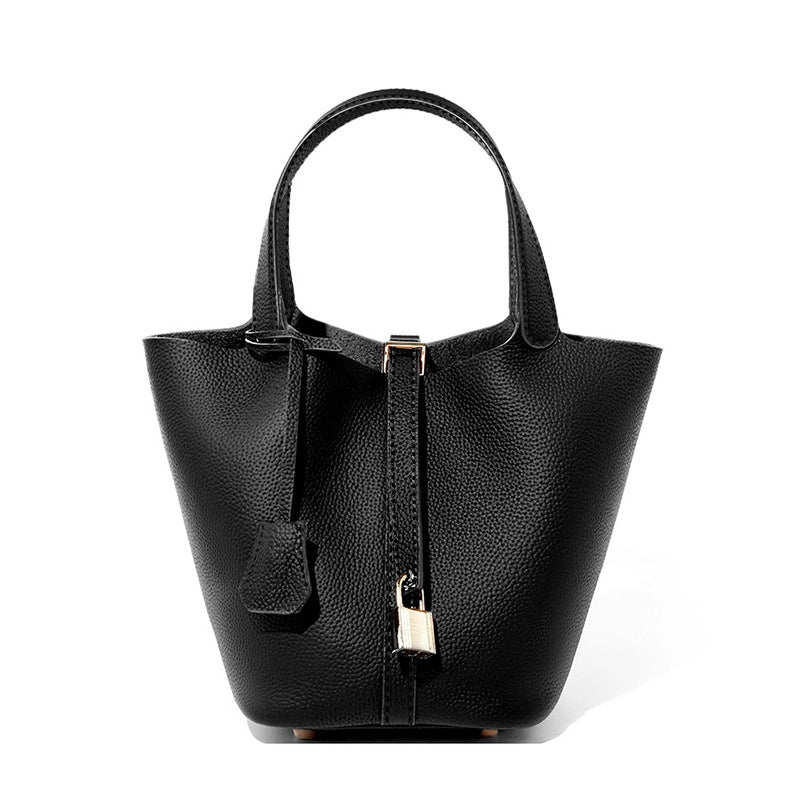Borsa a mano da donna in vera pelle, a tracolla, modello tote bag, colore nero.