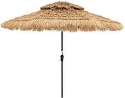 Ombrellone da Giardino in Paglia PP, Ombrellone Hawaiano 256 cm, con Luci LED, Manovella Manuale, Inclinazione di 35°, Ombrellone Tiki con 8 Stecche per Spiaggia Giardino