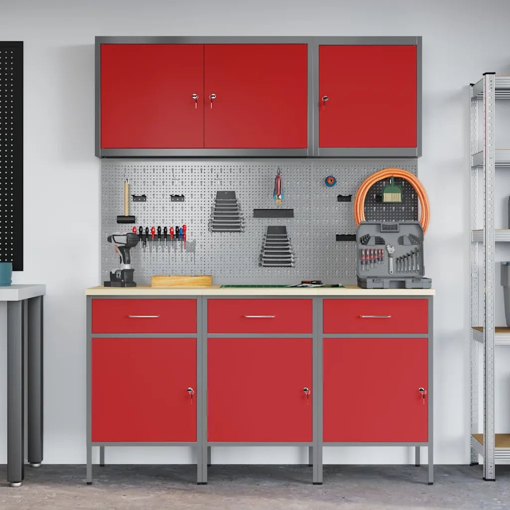 Mobile da lavoro 8 pcs Rosso Legno ingegnerizzato e acciaio 3321429