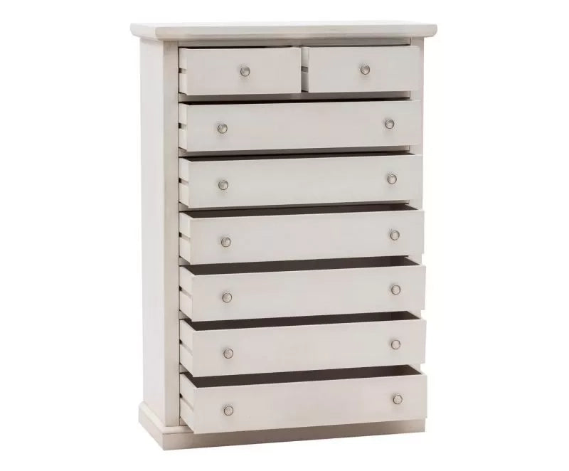 Cassettiera 8 cassetti legno bianco anticato pomoli argento 87x40x126 - Mobili 2G