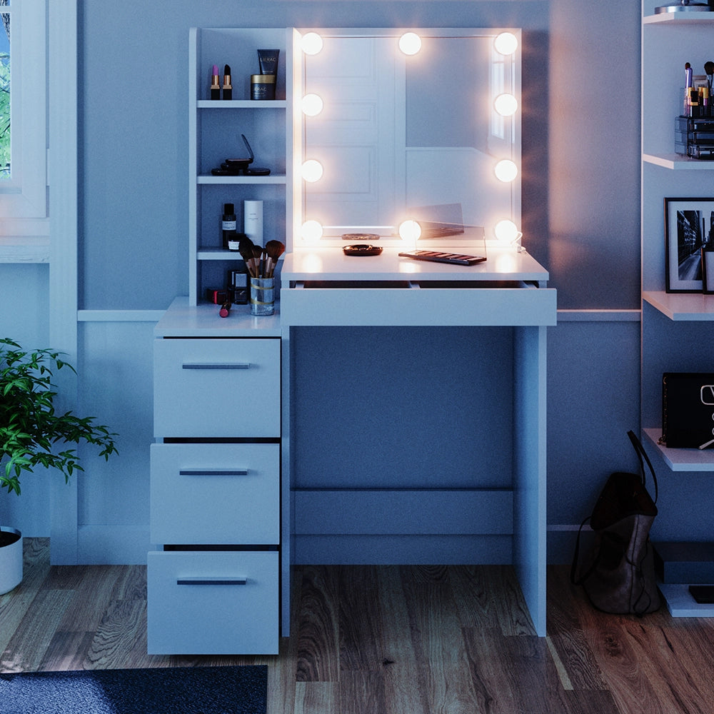 Vicco Tavolo da toeletta Bianco 80 cm con illuminazione a LED