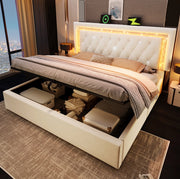 Letto imbottito 160x200 cm in velluto con LED, USB e contenitore