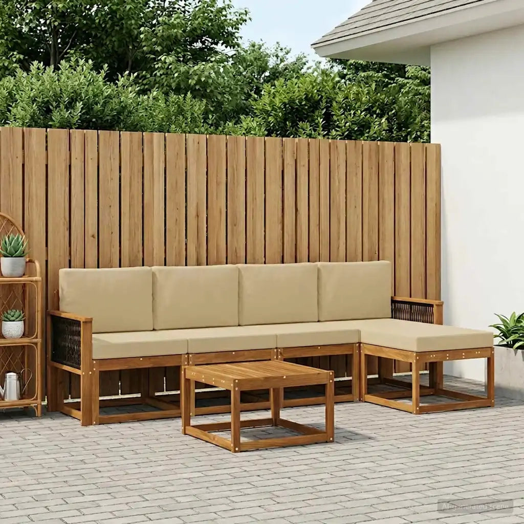 Set di divani da esterno 6 pcs Naturale e Beige Poliestere