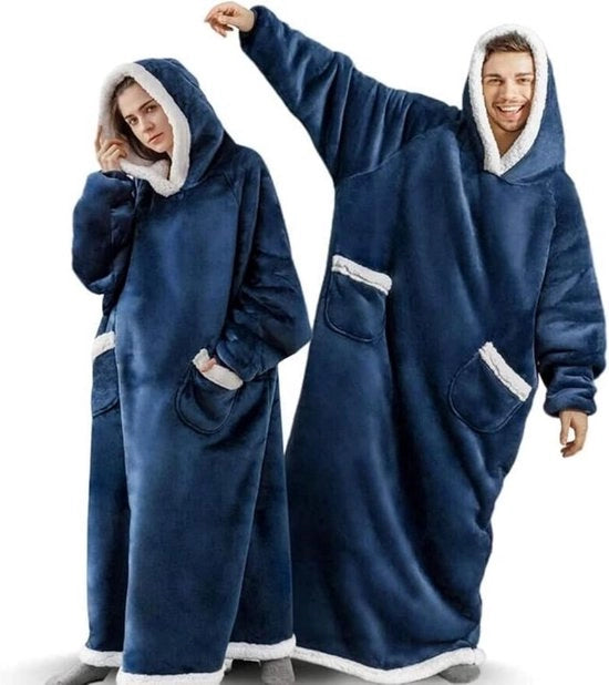 Dekenen capuchon extra lungo - Flanelli fleece oversized deken hoodie - con cappuccio e tasche - Oversized Cozy Sherpa imbottito hoodiedeken - morbido e confortevole sweatshirtdeken - per adulti uomini e donne - Blu scuro-150cm - 150cm