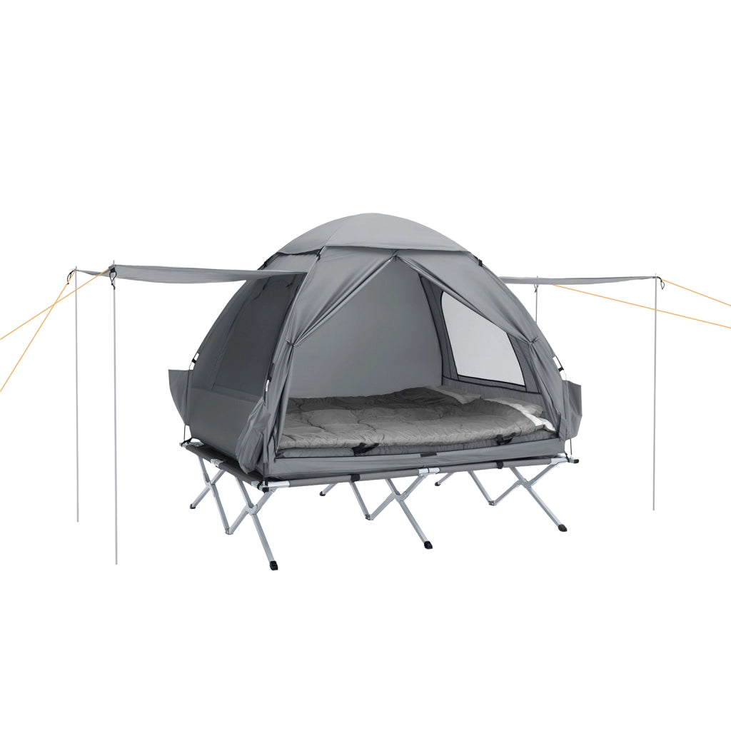 SoBuy Lettino da campeggio Brandina da esterno Tenda antipioggia portatile Starry Sky con tasche porta scarpe Tenda 3 in 1 per 2 persone Grigio 193x145x188 cm OGS32-L-HG
