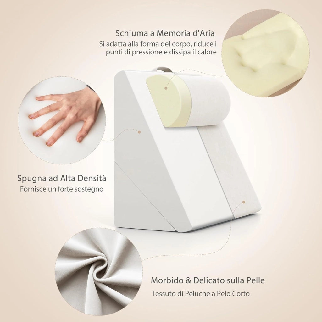 Set di 3 Cuscini a Cuneo per Letto, Cuscino Inclinabile Regolabile con Schiuma Memory Air, Set di Cuscini Alleviare il Dolore alla Schiena Collo e alle Gambe (Bianco)
