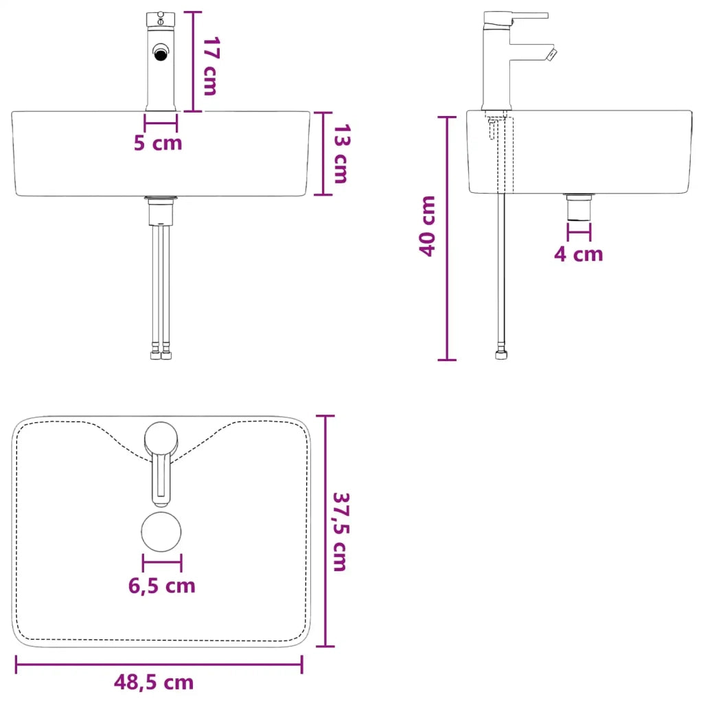 Lavabo da bagno Nero Opaco 48,5 x 37,5 x 13 cm Metallo