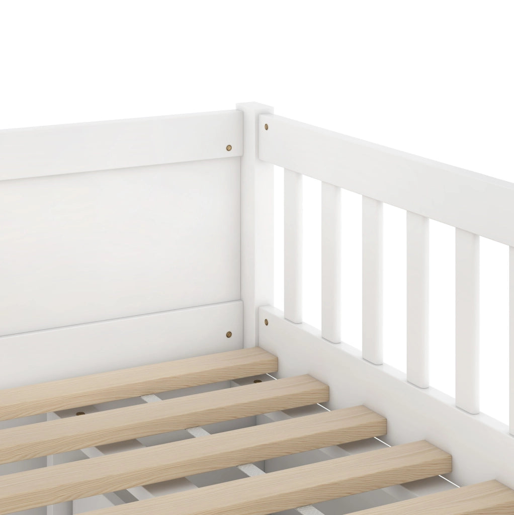 Letto a soppalco 90x200 cm con 4 cassetti; sponde di sicurezza e scala; bianco