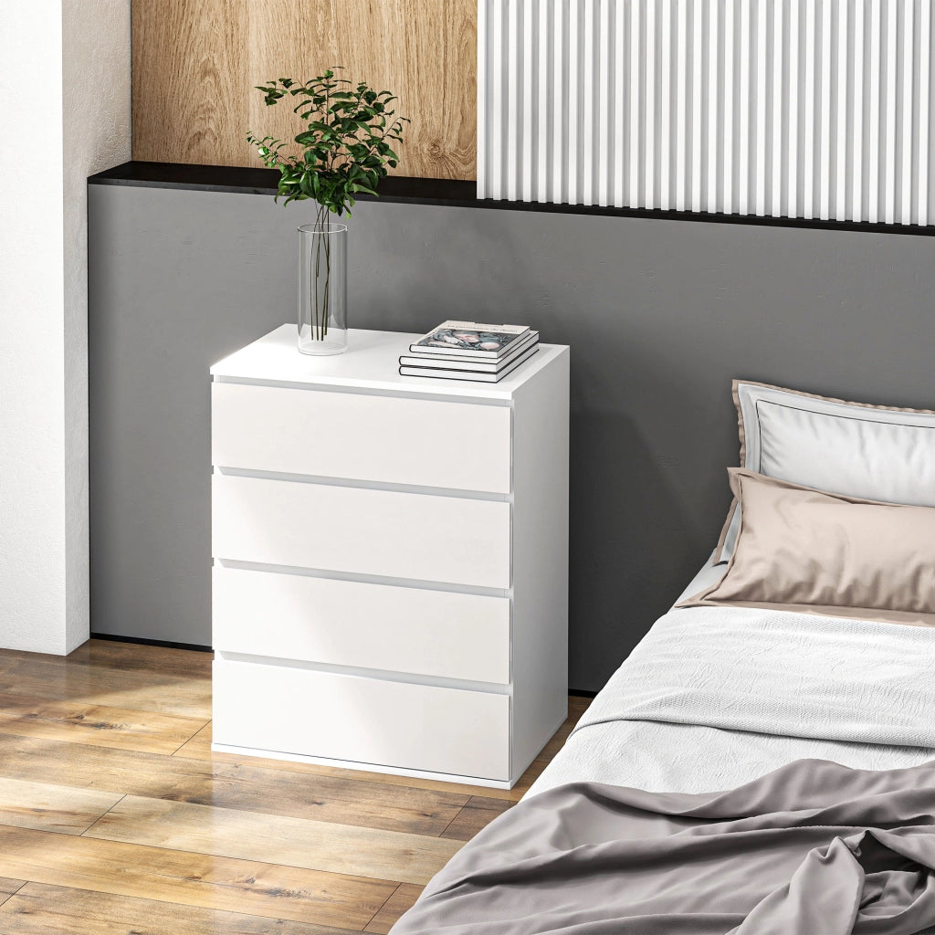 EasyComfort Cassettiera 4 Cassetti in Truciolato con Guide in Metallo e Maniglie Scanalate, 60x40x80 cm, Bianco