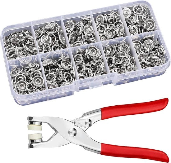 Set di Snaps per Abbigliamento, Set di Snaps Metalliche con Tanica, Snaps Senza Nodo, Snaps Jersey, Cappuccio per Borsa dei Bambini, Kit per Saldatura delle Snaps, Set di Avvio (9,5 MM)