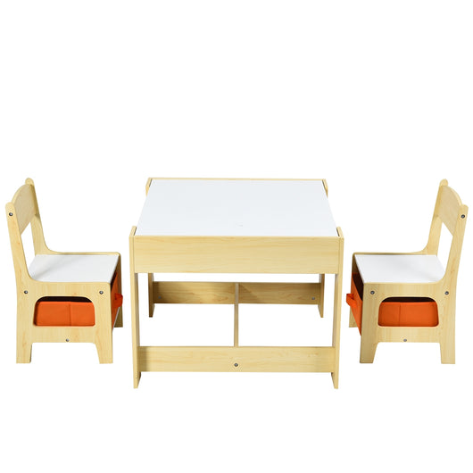 Set tavolo con 2 sedie per bambini in legno, Set di 3 pezzi mobili per bimbi 62x62x48cm Arancione-Tavoli e sedie
