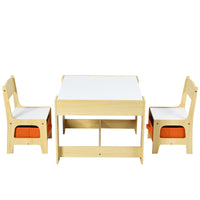 Set tavolo con 2 sedie per bambini in legno e libreria in legno per bambini-Set di 3 pezzi mobili per bimbi e scaffale di stoccaggio