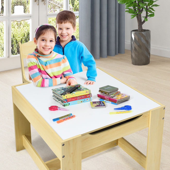 Set tavolo con 2 sedie per bambini in legno, Set di 3 pezzi mobili per bimbi 62x62x48cm Arancione-Tavoli e sedie