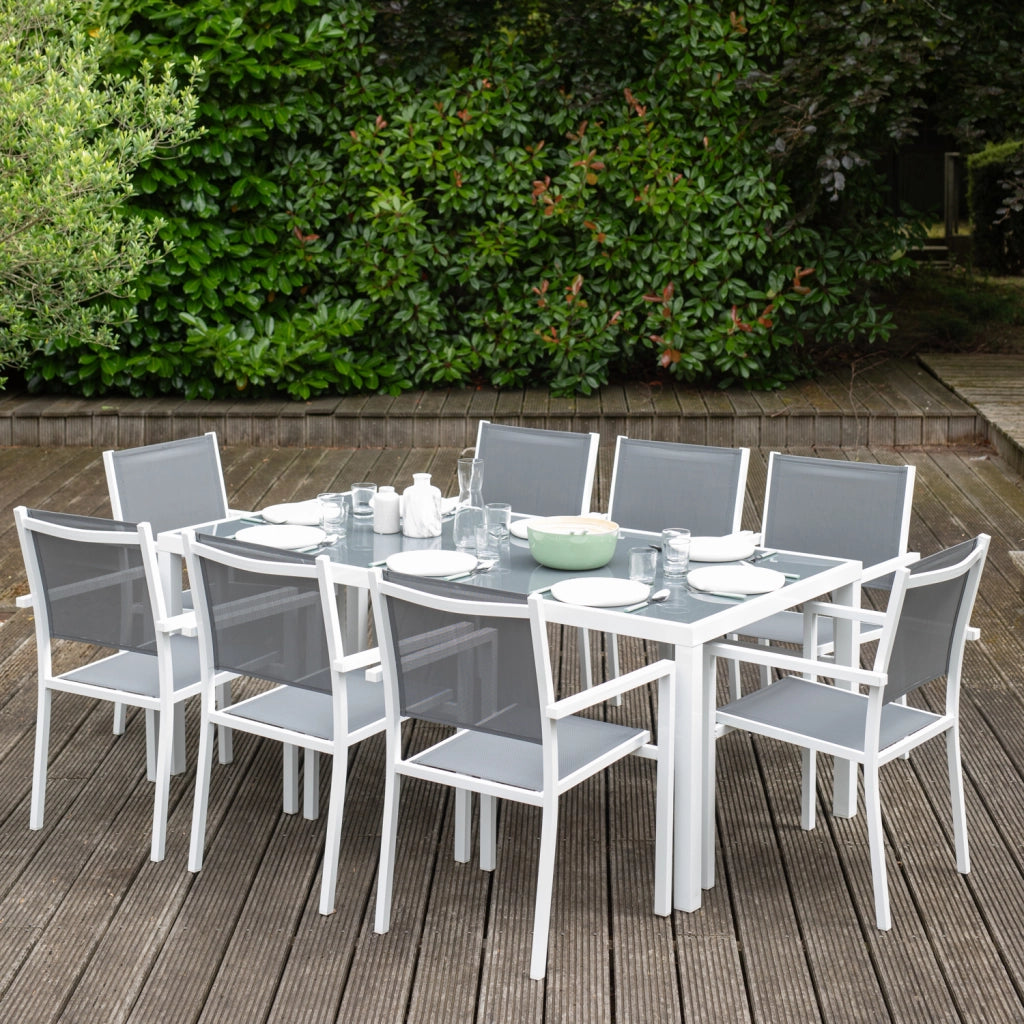 Set di mobili da giardino BARI in textilene grigio 8 posti - alluminio bianco