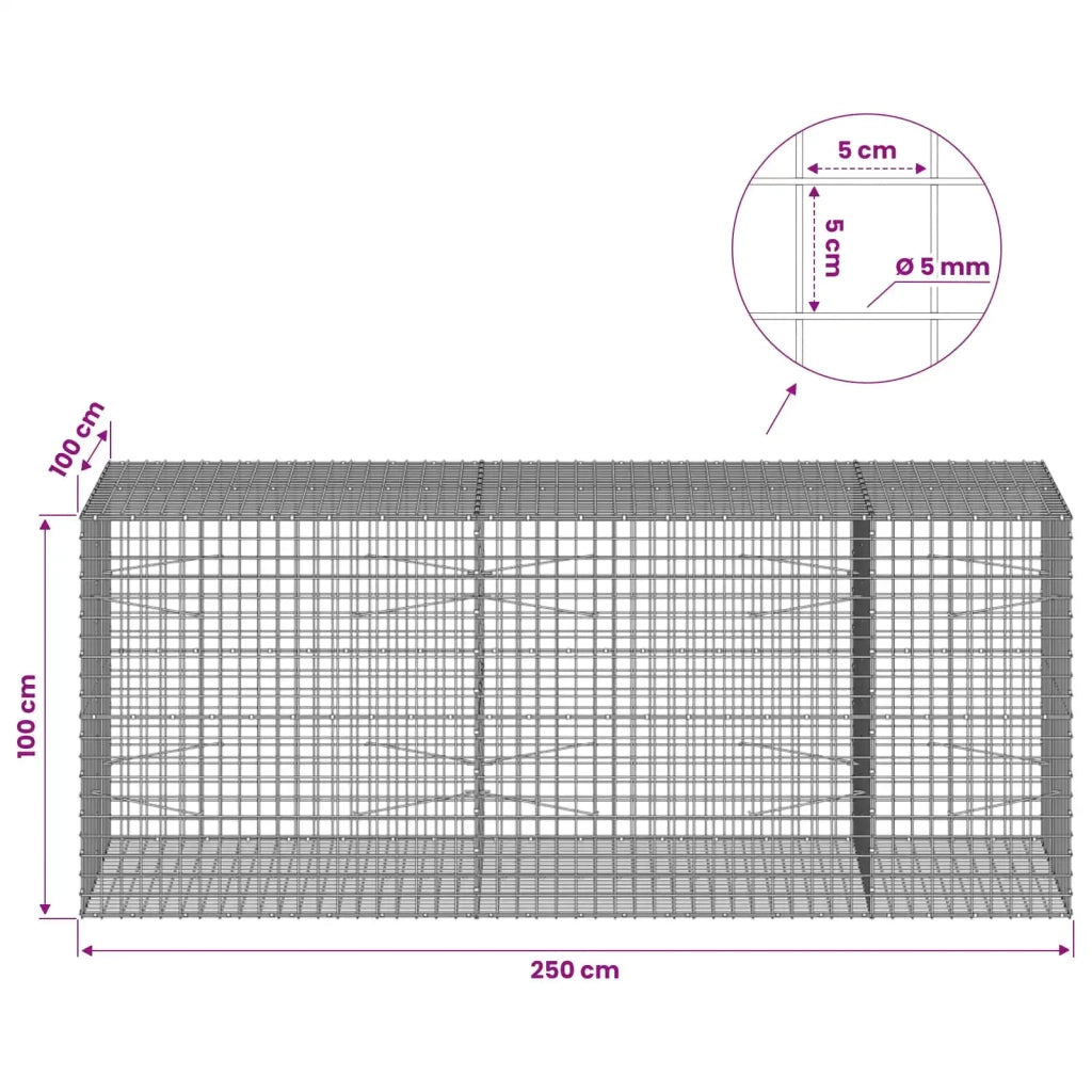 Gabione con filo da 5 mm e rete da 5x5 cm 250x100x100 cm 3464351