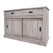 Madia Mobile Soggiorno Con 2 Cassetti E 2 Ante Scorrevoli 4 Ripiani Interni In Stile Minimal Shabby Chic Per Living Sala Pranzo 150 X 50 X 95.5 Cm Rovere Alaska