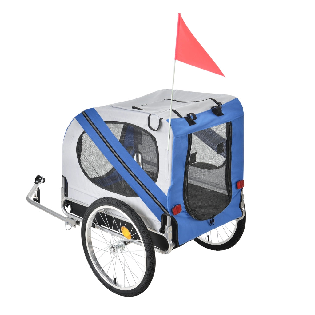 Rimorchio per Bicicletta per Trasporto Cani 138 x 71 x 90 cm Carrello per Trasporto Animali Domestici Carico Max.26 kg - Blu-Griggio-Nero