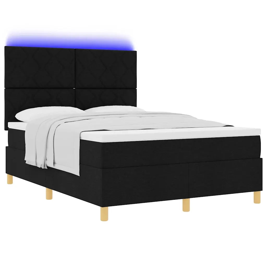Letto a Sorgente LED con materasso Nero 140 x 200 cm Tessuto 3343182