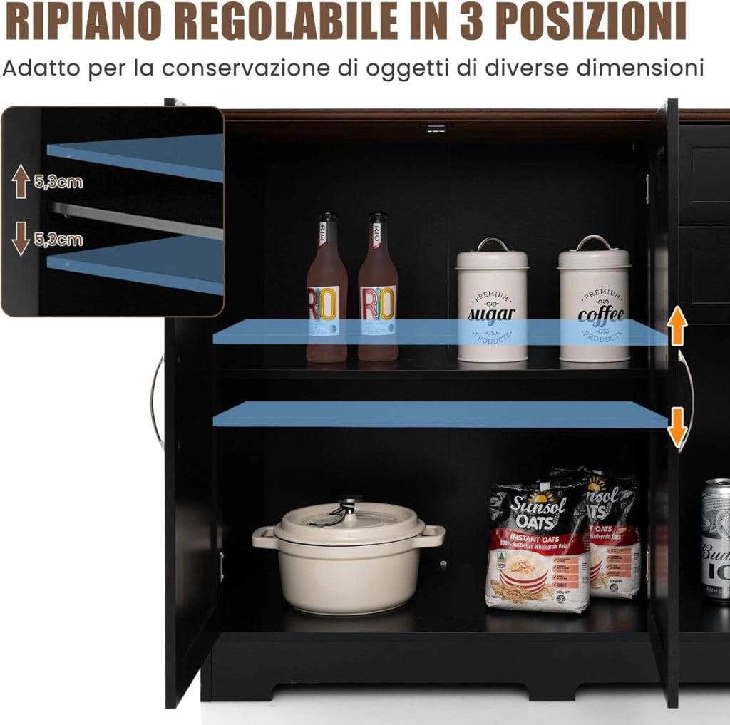 Credenza Buffet, Armadio di Stoccaggio Moderno con 2 Ante e 2 Cassetti, Ripiano Regolabile, per Cucina, Sala da Pranzo, 100 x 40 x 78 cm (Nero)