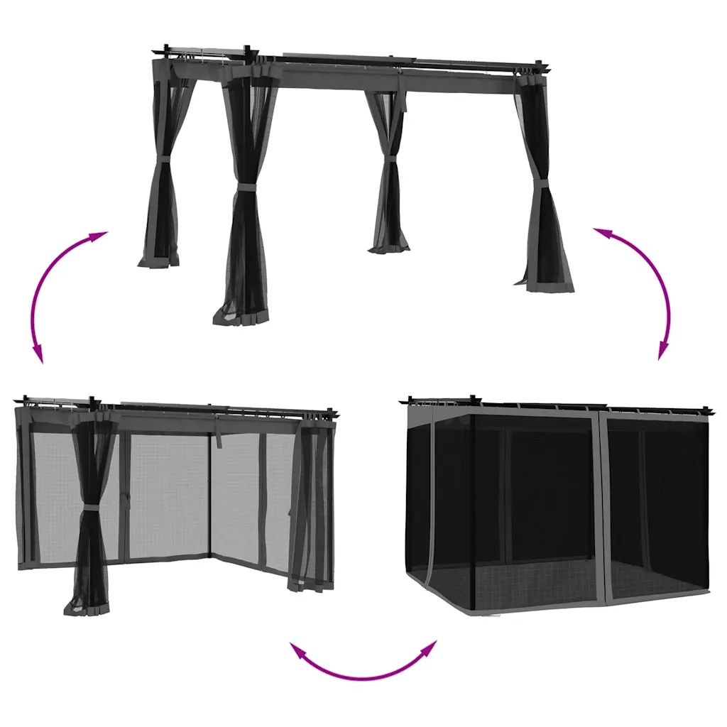 Gazebo | Pergolato con Pareti in Rete Antracite 3x3 m in Acciaio