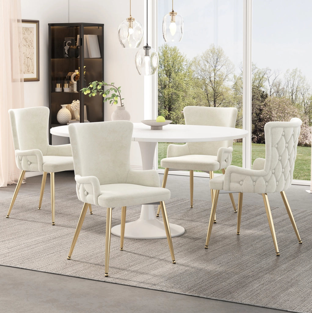 Set di 4 sedie da pranzo in velluto beige con gambe in metallo