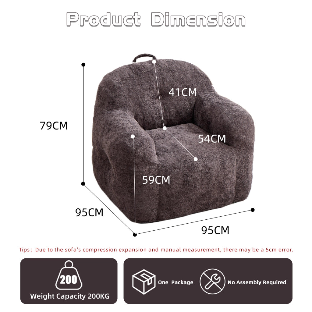 Pouf con imbottitura in schiuma sminuzzata e schienale ergonomico con braccioli, in pelliccia sintetica, grigio scuro