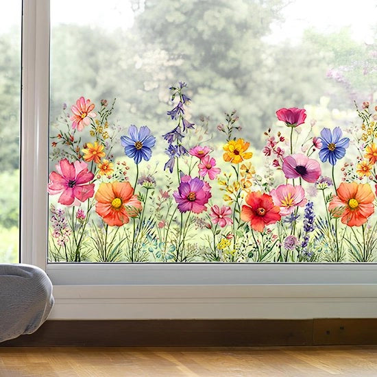 Decorazione per finestra fiori, erba verde primavera adesivi per finestra fiori prato, decorazione per finestra camera bambini, adesivi per finestra primavera adesivi per vetro autoadesivi per finestra primavera
