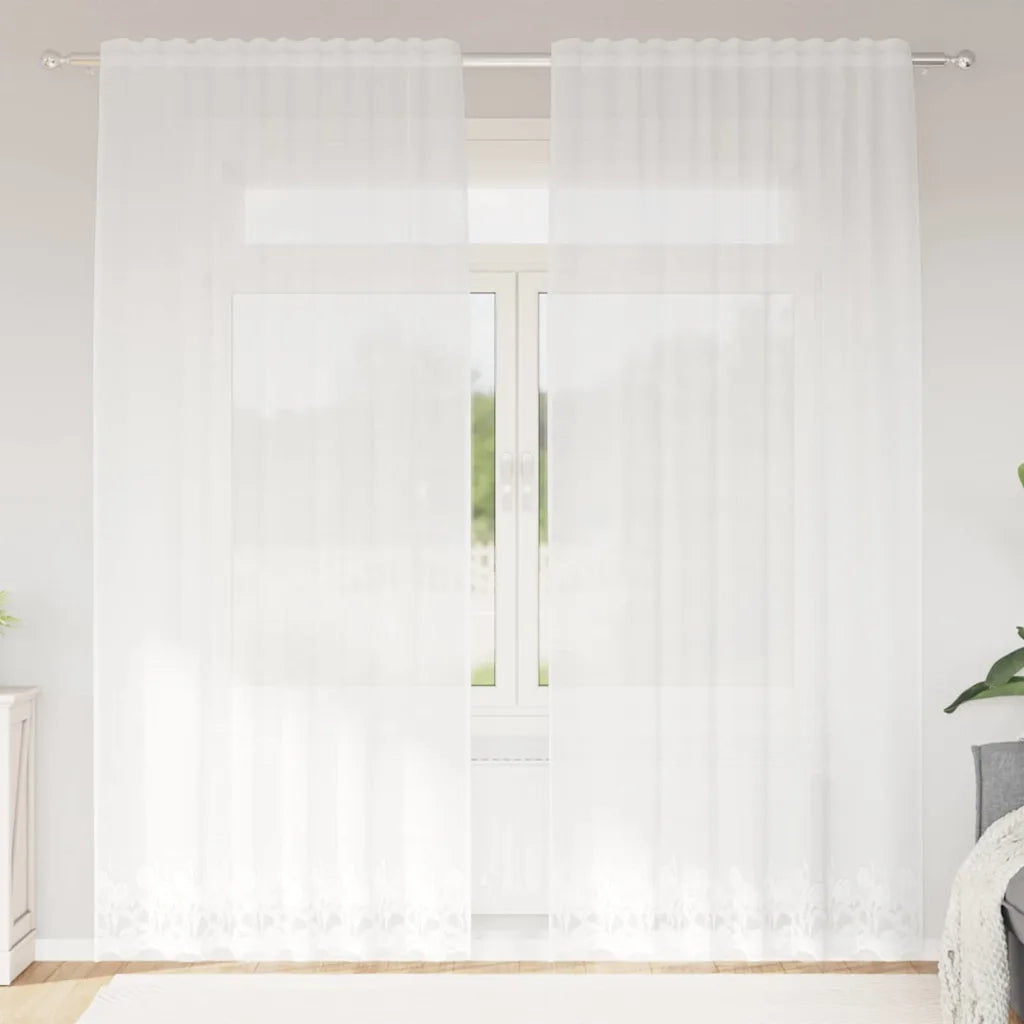 vidaXL Tende con tende Floreale Bianco 150 x 240 cm Poliestere