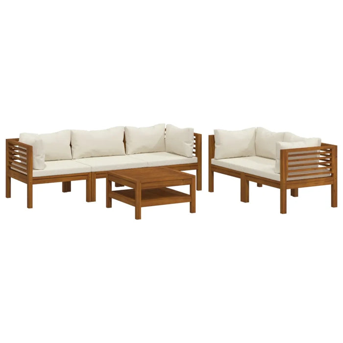 Set Divani da Giardino 6 pz con Cuscini Crema in Legno Acacia 3086935