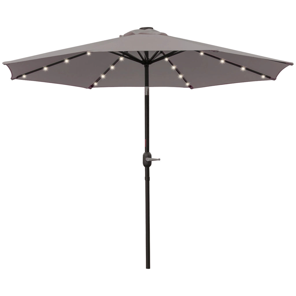 Ombrellone da Giardino Inclinabile ?265 cm con 32 Luci LED Solari e Manovella, Grigio