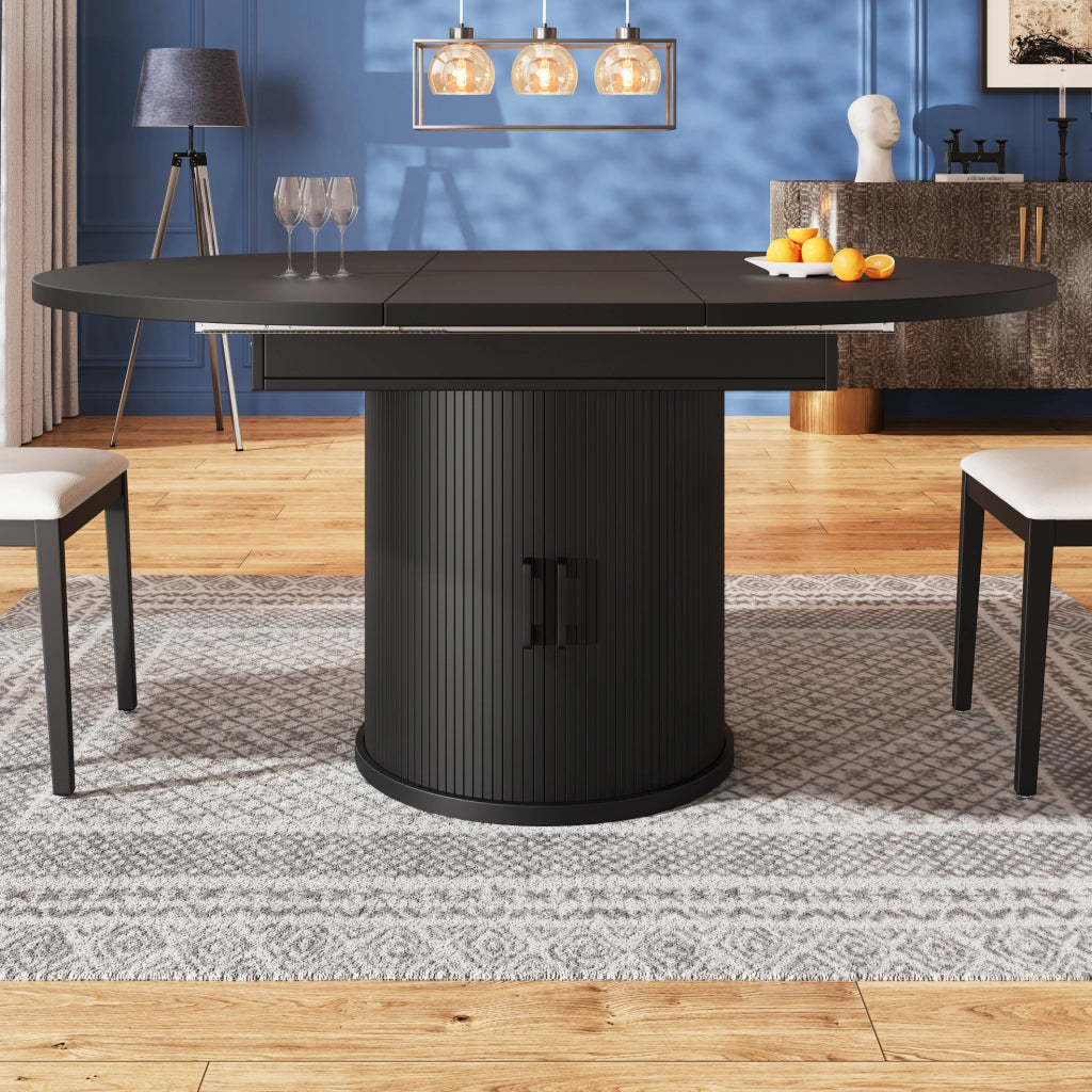 Tavolo da pranzo allungabile 118(158)x118x76.8 cm con vano contenitore; MDF nero