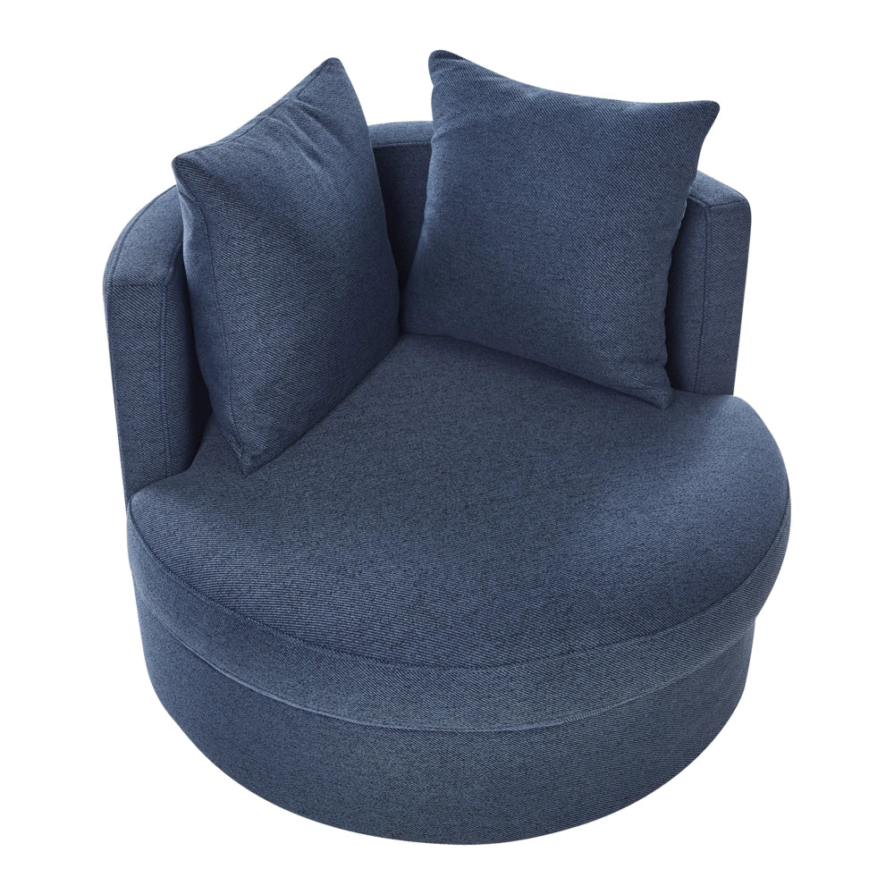 Poltrona Beig,e chiaro in poliestere con base girevole in ferro Due cuscini sfoderabili Schienale rotondo Soggiorno moderno in stile glam