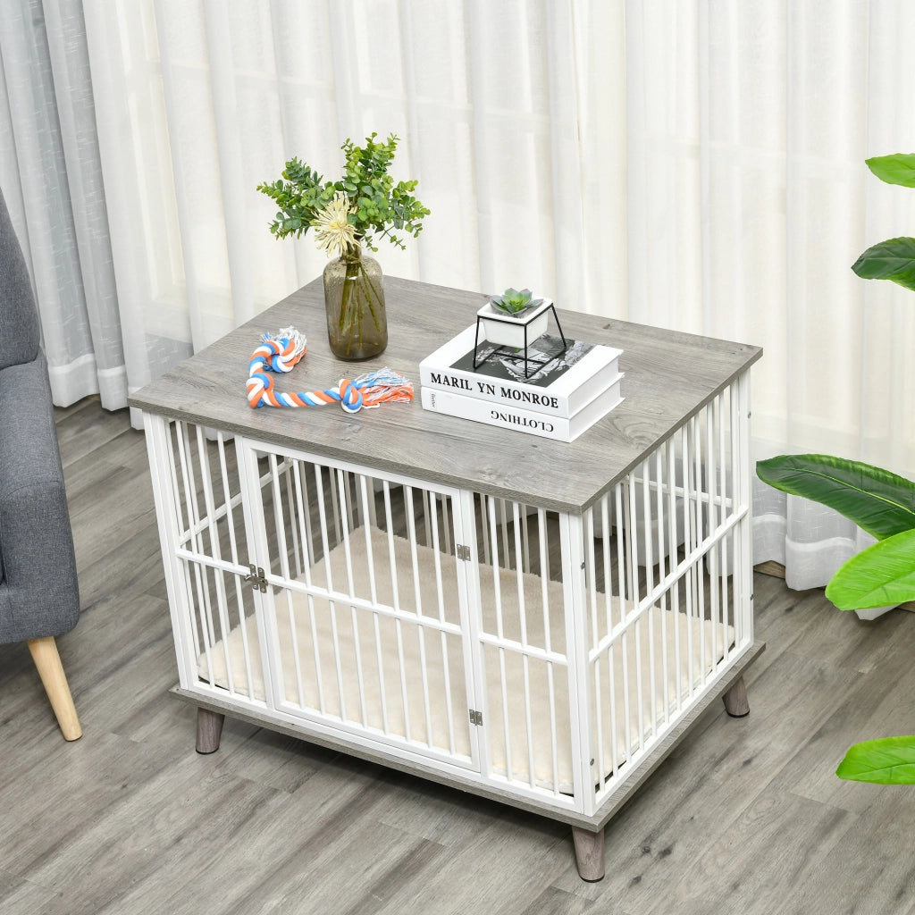 Cuccia per Cani Trasportabile ¨C zephmum ¨C Legno Acciaio Bianco Grigio 86x60x70