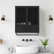 Credenza murale moderna in vetro e metallo nero con doppia anta