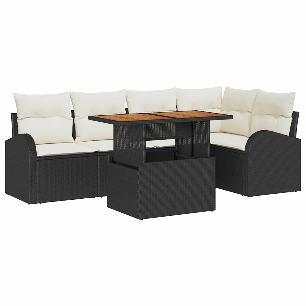 Set Divano da Giardino con cuscino 6 pcs Nero e crema
