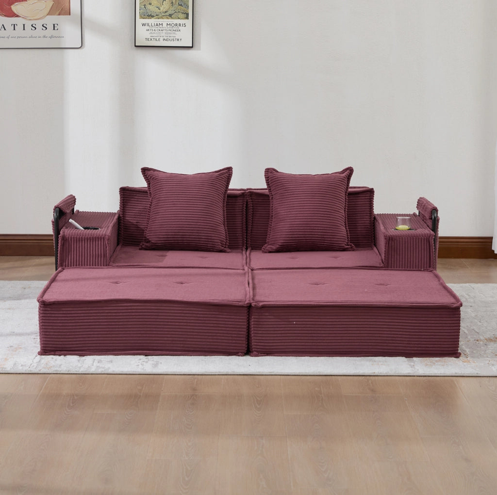 Divano letto 2 posti 162 x 78 x 66 cm bordeaux in velluto a coste con contenitore