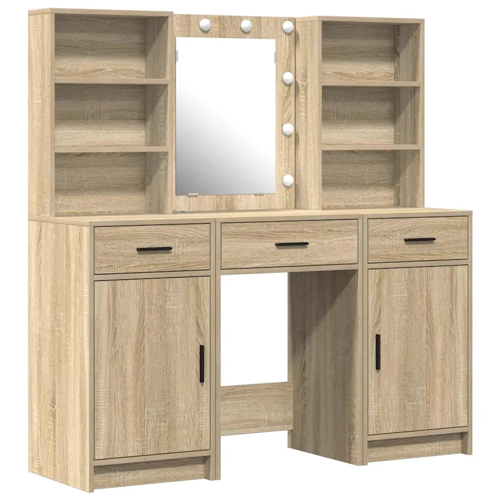 Set da tavolo da trucco con LED con porta 3 pcs Rovere Sonoma 3334292