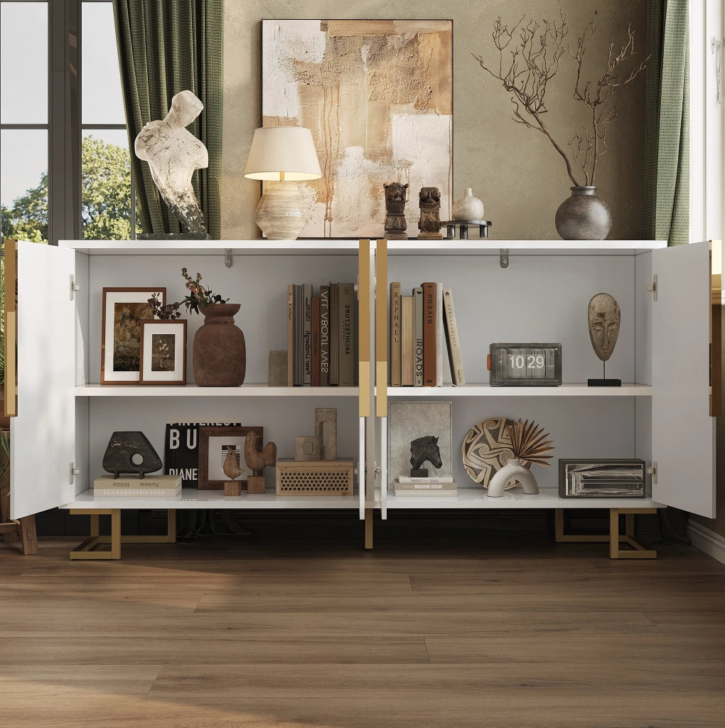 Credenza 152x40x75 cm con 2 ante e 4 ripiani; dispositivo antiribaltamento; MDF bianco