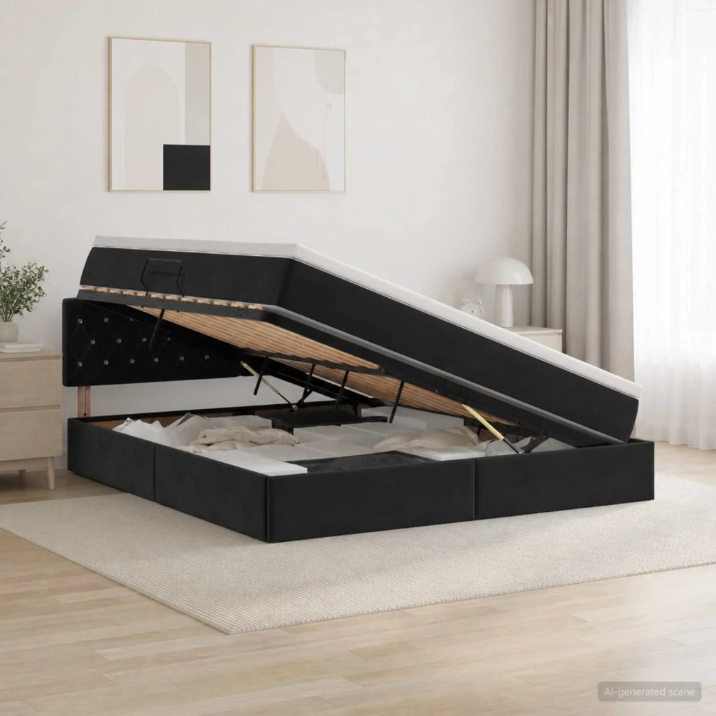 Letto con contenitore LED e materasso Nero 160 x 200 cm Velluto 3459200