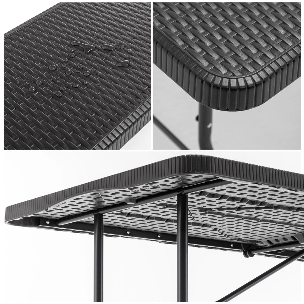 Set tavolo da picnic pieghevole 3 pezzi 6 ft con 2 panche, piano HDPE, chiusura di sicurezza, nero
