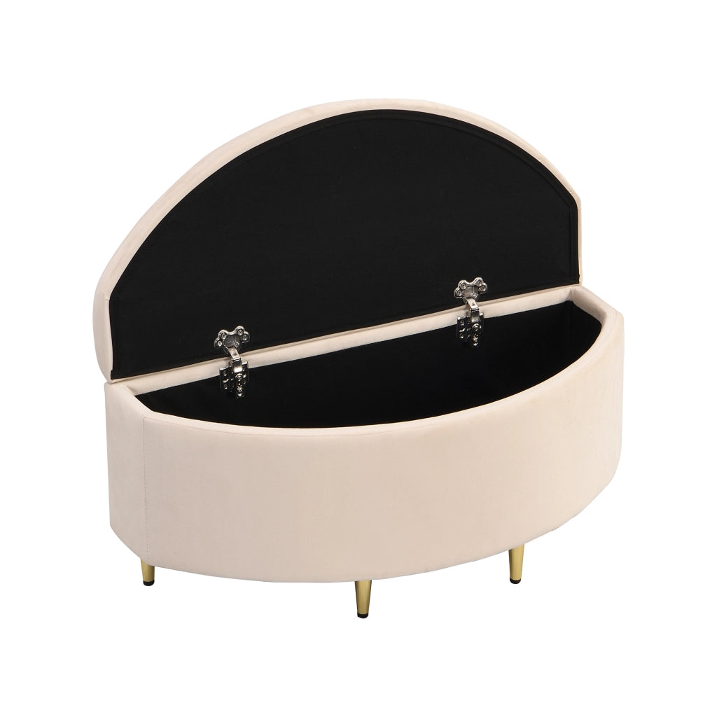 Panca Contenitore con Seduta Imbottita Confortevole; Design Europeo Elegante; Gambe in Metallo in Velluto Beige