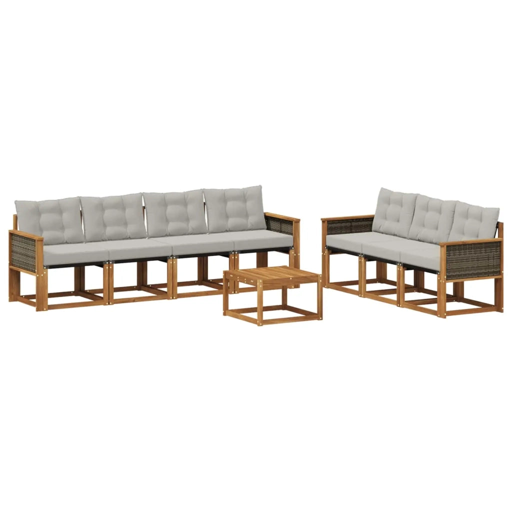 Set di divani da esterno 8 pz Naturale e Grigio Chiaro 3381819