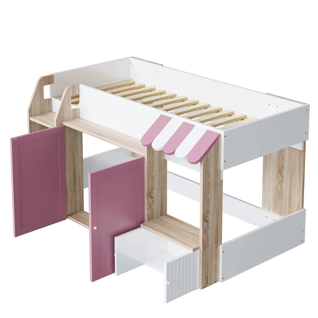 LETTO SOPPALCATO A CASA 90x200 cm Legno Bianco/Rosa