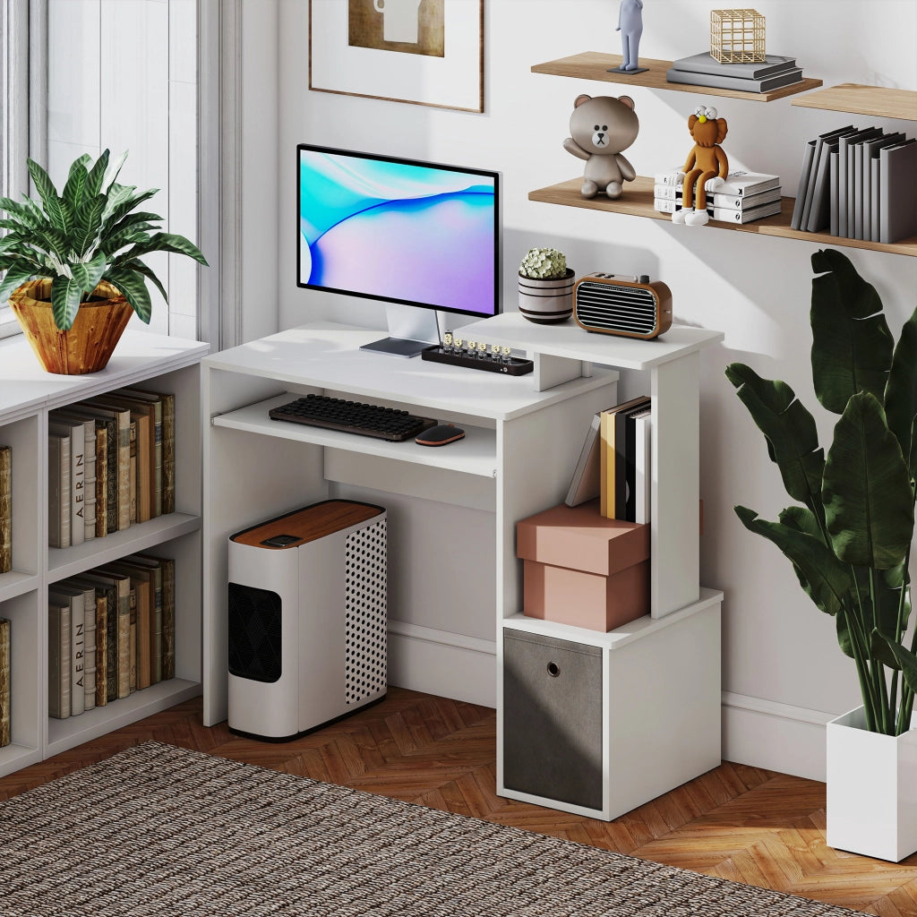 Scrivania Computer Multimediale con Scaffale e Ripiani ¨C Zephmum ¨C Grigio e Bianco Truciolato 90x50x75
