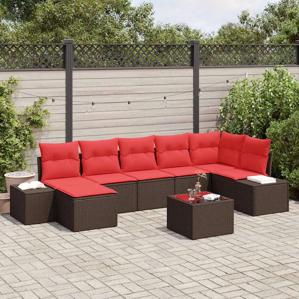 Set Divano da Giardino con cuscino 8 pcs Marrone polyrattan
