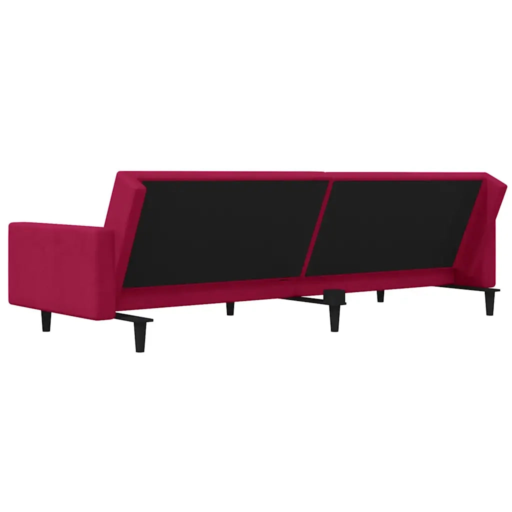 Divano letto | Sof¨¤ letto | Letto singolo a 2 Posti con 2 Cuscini Rosso Vino in Velluto
