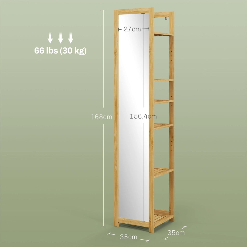 Colonna bagno bamb¨´ 6 ripiani con specchio ¨C Xylo ¨C naturale 35x35x168 cm